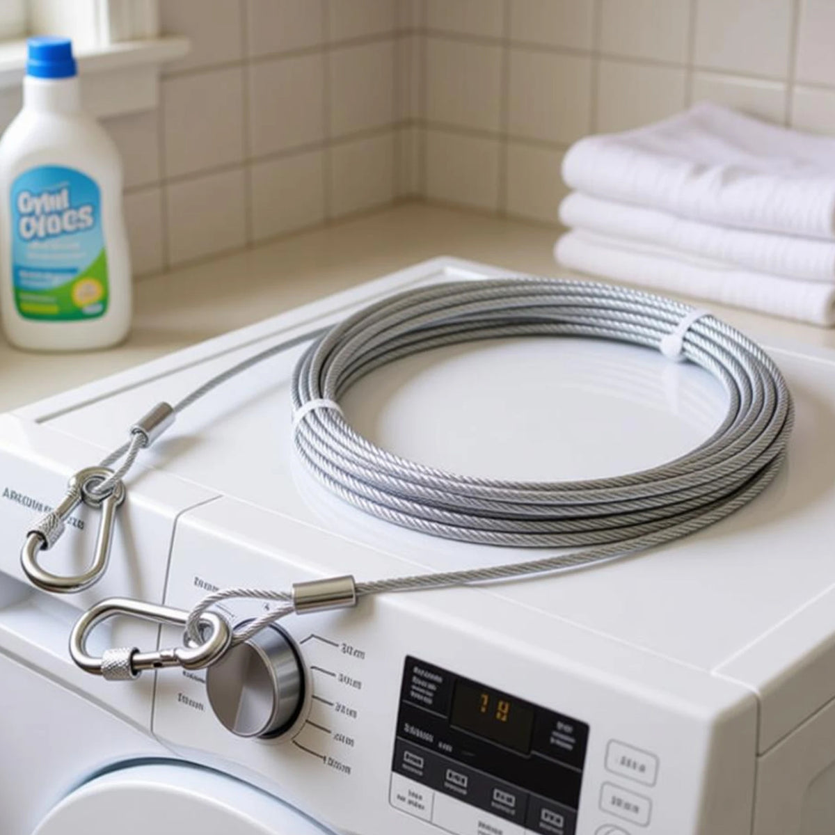 Heavy Duty Ss Wire Clothesline Rope With Locking Hooks For Home Laundry (10 M)
